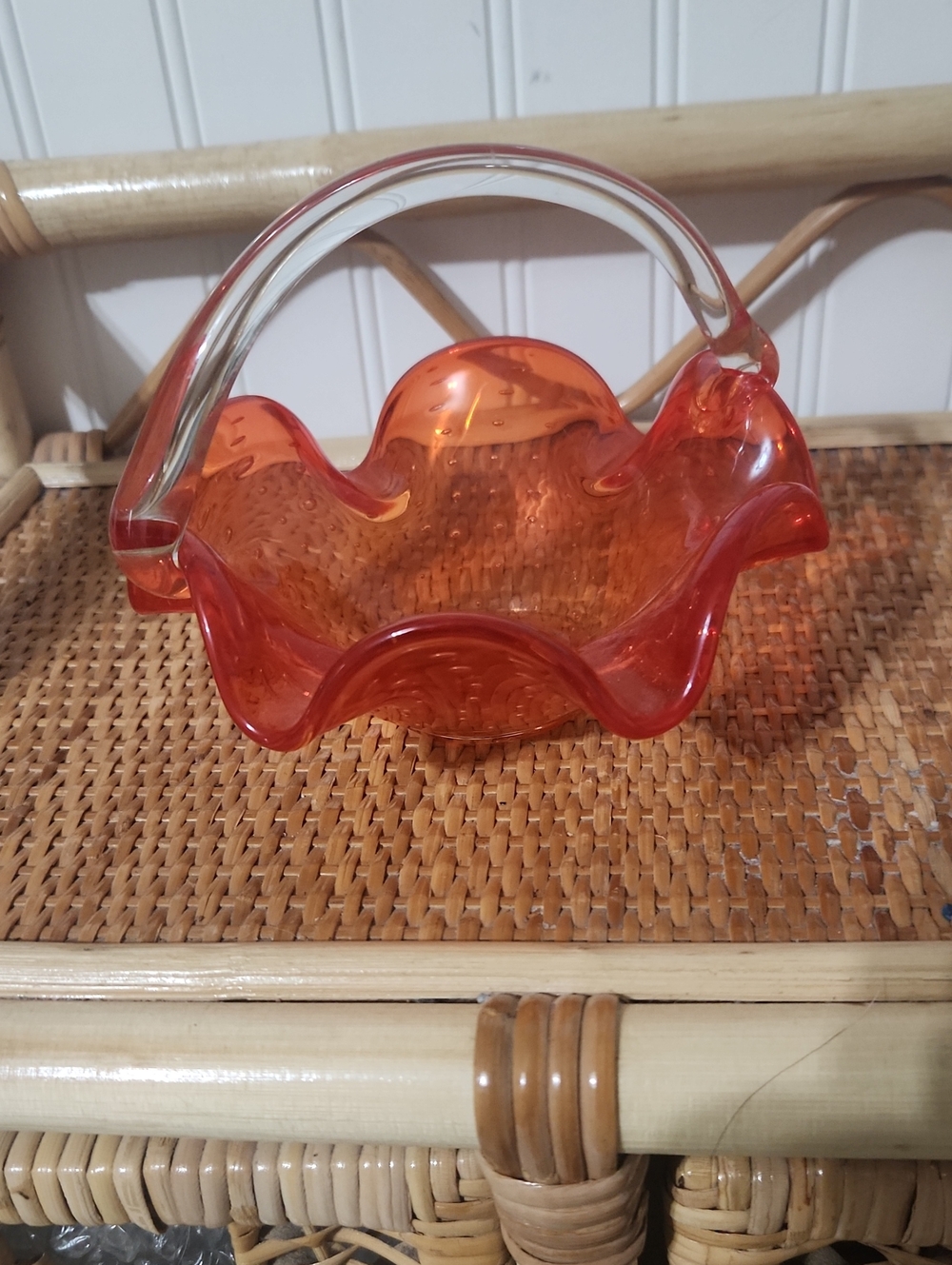 Vintage MCM Amberina Orange Glass Basket